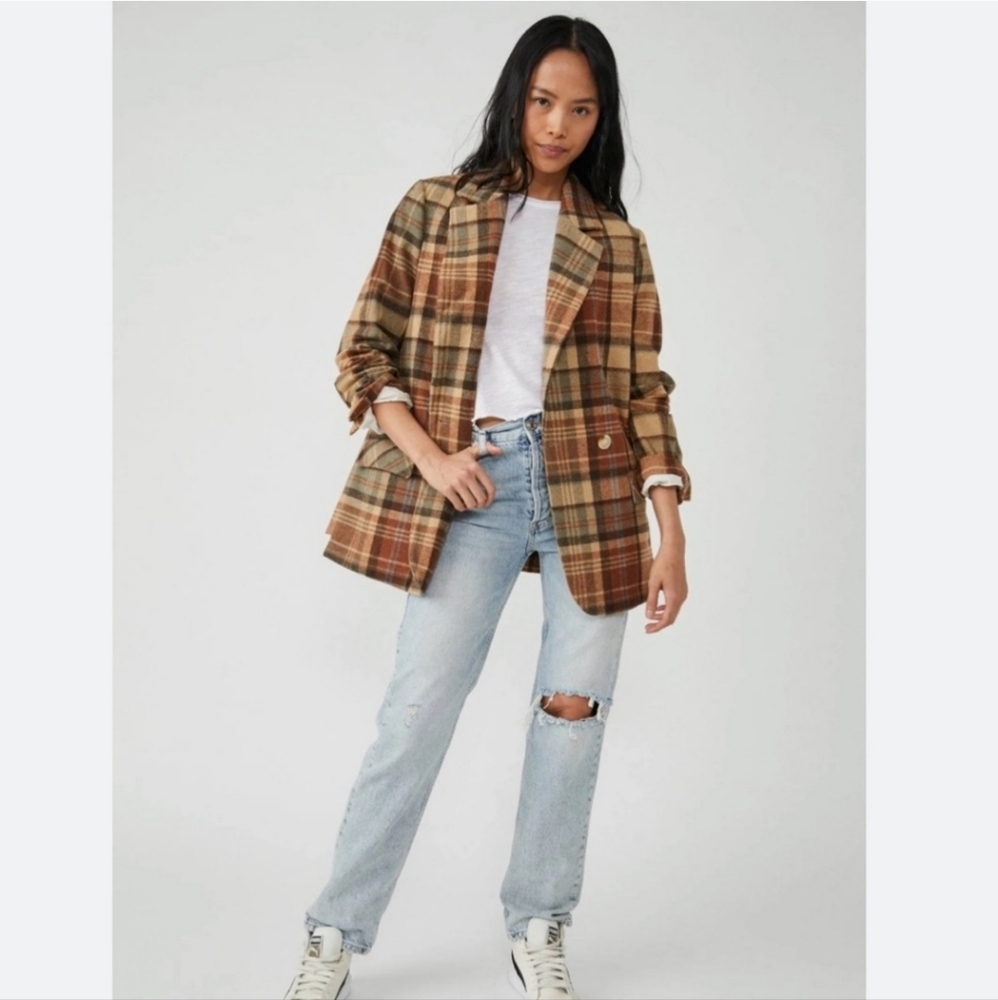 Free People Mari Plaid Blazer Jacket